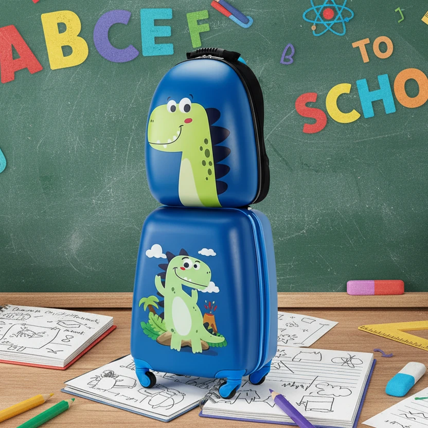2 in 1 Cartoon-Themed Kids Trolley Suitcase with Backpack Bags & Luggage Kids' Suitcases