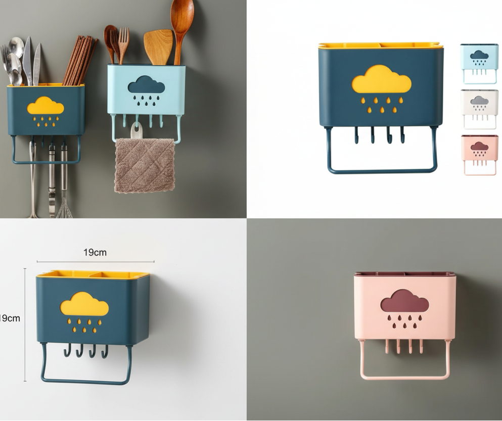 Wall Mounted Cutlery Bathroom Rack Organizer with Drip Tray