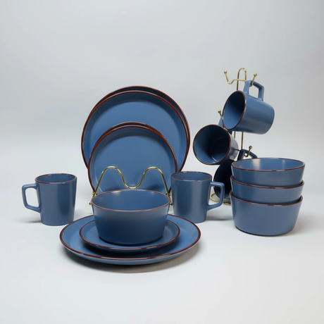 16pcs All Blue with Rim Dinner Set Complete Dining Collection Kitchen & Dining Dinnerware Sets