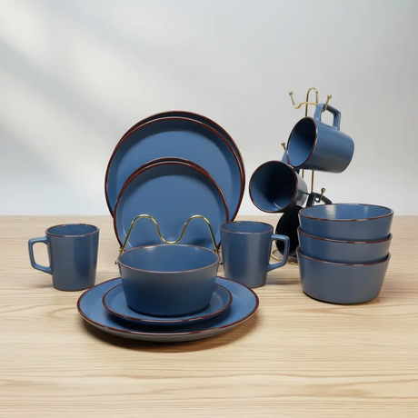 Elegant Blue Rim Dinner Set For Four Sixteen Piece Kitchen & Dining Dinnerware Sets
