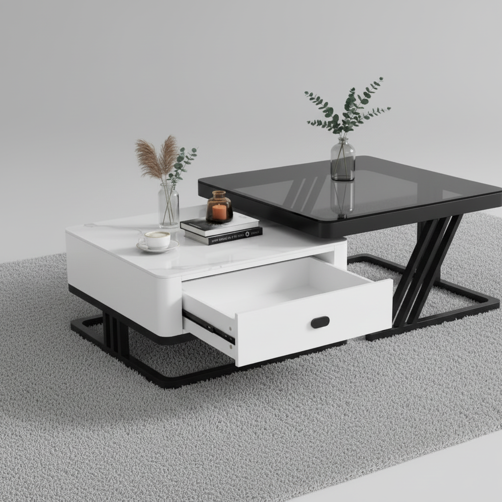 2 in 1 Classic Side Table Modern Marble Round Coffee Table Multifunction