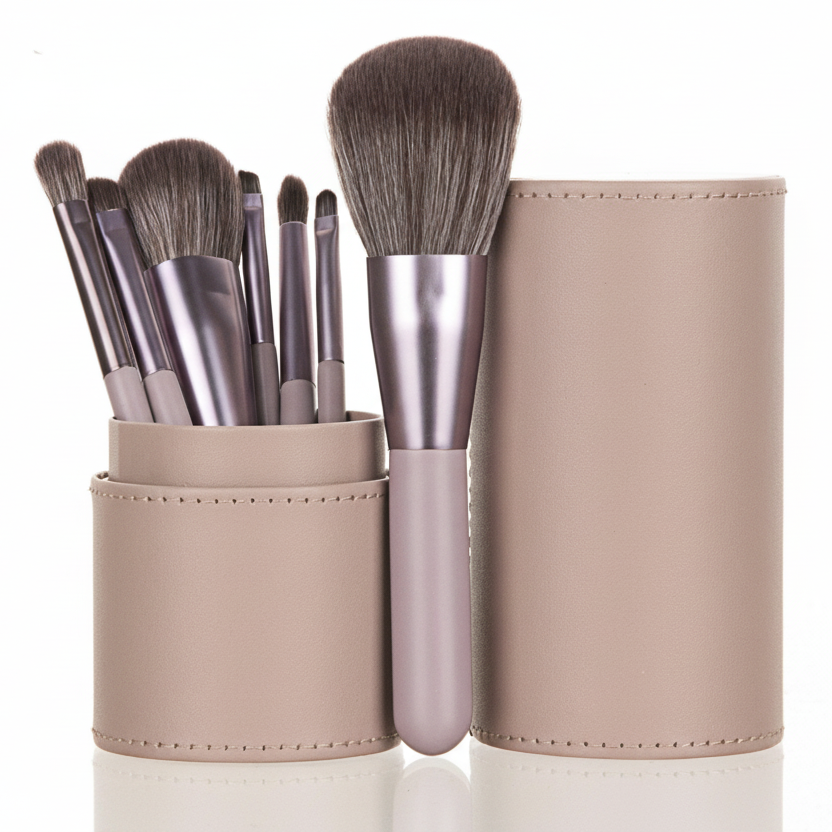 High Quality Make-Up Brushes Set 7 Brushes with Leather Holder