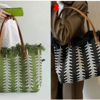 Tassled Large Capacity Summer Bag Green Bags & Accessories Beach Bags