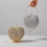 Heart-Shaped Evening Clutch Bag with Rhinestones and Tassel Details Bags & Accessories Clutch Bags