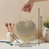 Heart-Shaped Evening Clutch Bag with Rhinestones and Tassel Details Bags & Accessories Clutch Bags