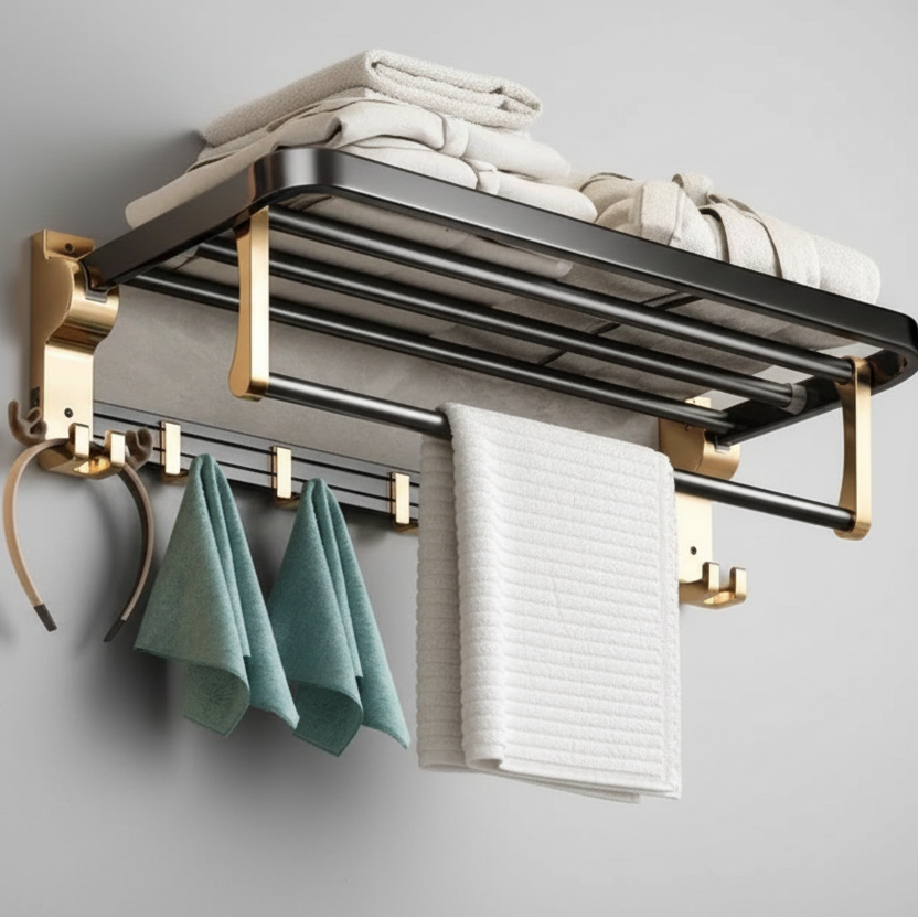 7pcs Gold Multifunctional Aluminum Bath Towel Storage Rack Set