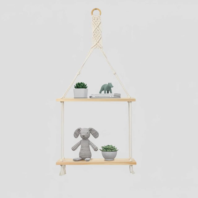 Macrame Hanging Floating Shelf Wall Decor 2 Tier Home Decor Floating Wall Shelves & Ledges