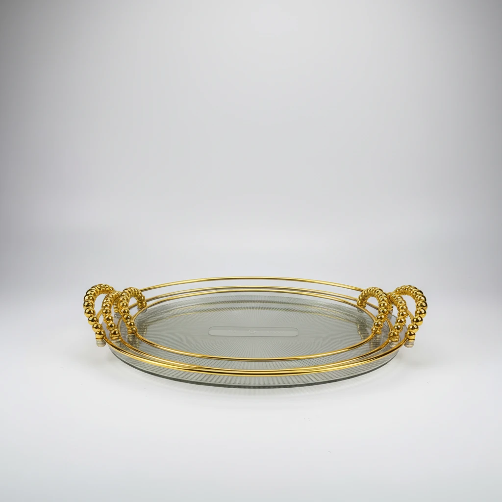 High Quality 3pc Acrylic Tray Set with Gold Handles Home Decor Serving Trays