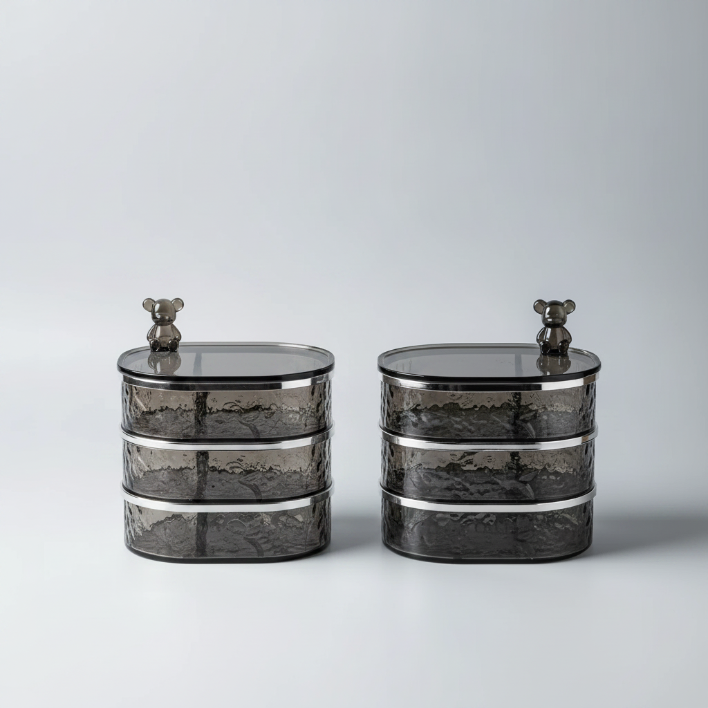 Water Ripple Rotating Jewellery Box 3-Tier with Silver Bear Home & Garden Jewelry Boxes