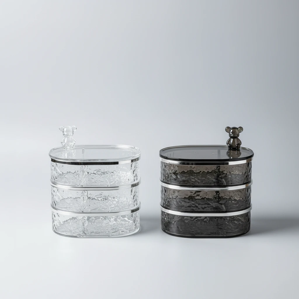 Water Ripple Rotating Jewellery Box 3-Tier with Silver Bear Home & Garden Jewelry Boxes