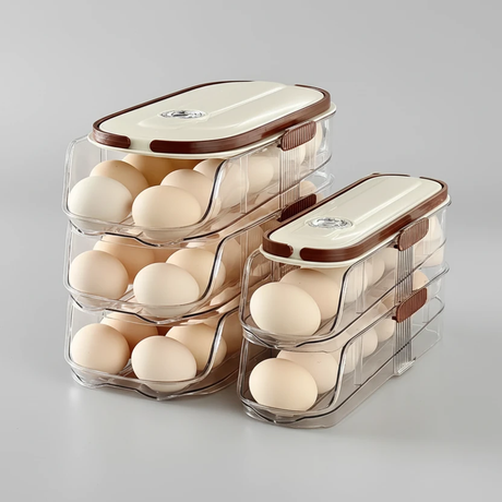 Acrylic Stackable Automatic Sliding Rolling Egg Storage Box Tray Kitchen & Dining Food Storage Containers