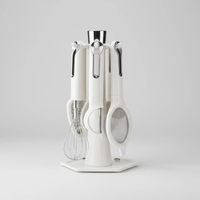 Luxury Kitchen Utensil Set - 7-Piece with Stand White & Silver Kitchen & Dining Kitchen Utensil Sets