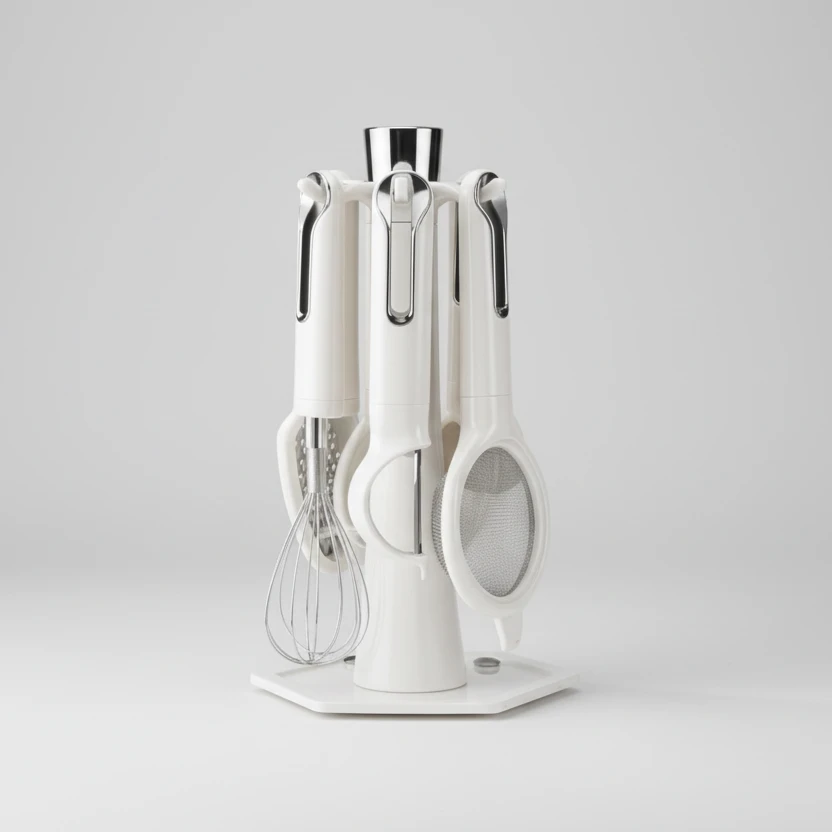 Luxury Kitchen Utensil Set - 7-Piece with Stand White & Silver Kitchen & Dining Kitchen Utensil Sets