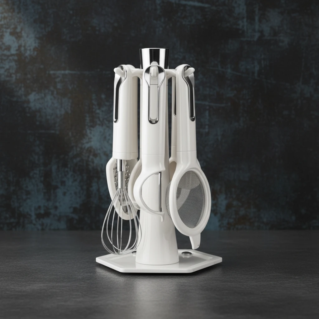 Luxury Kitchen Utensil Set - 7-Piece with Stand White & Silver Kitchen & Dining Kitchen Utensil Sets
