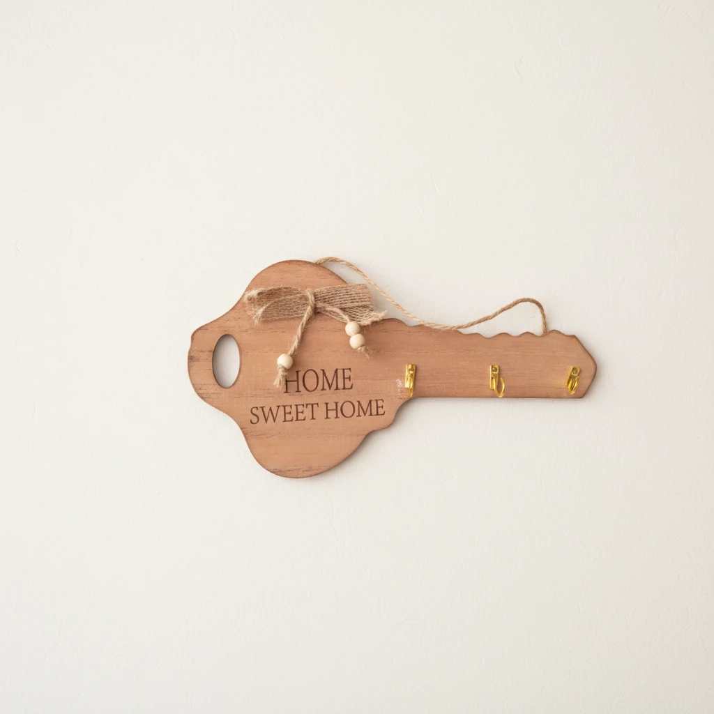 Rustic Wood Wall Mounted Key Holder Home & Garden Storage Hooks & Racks