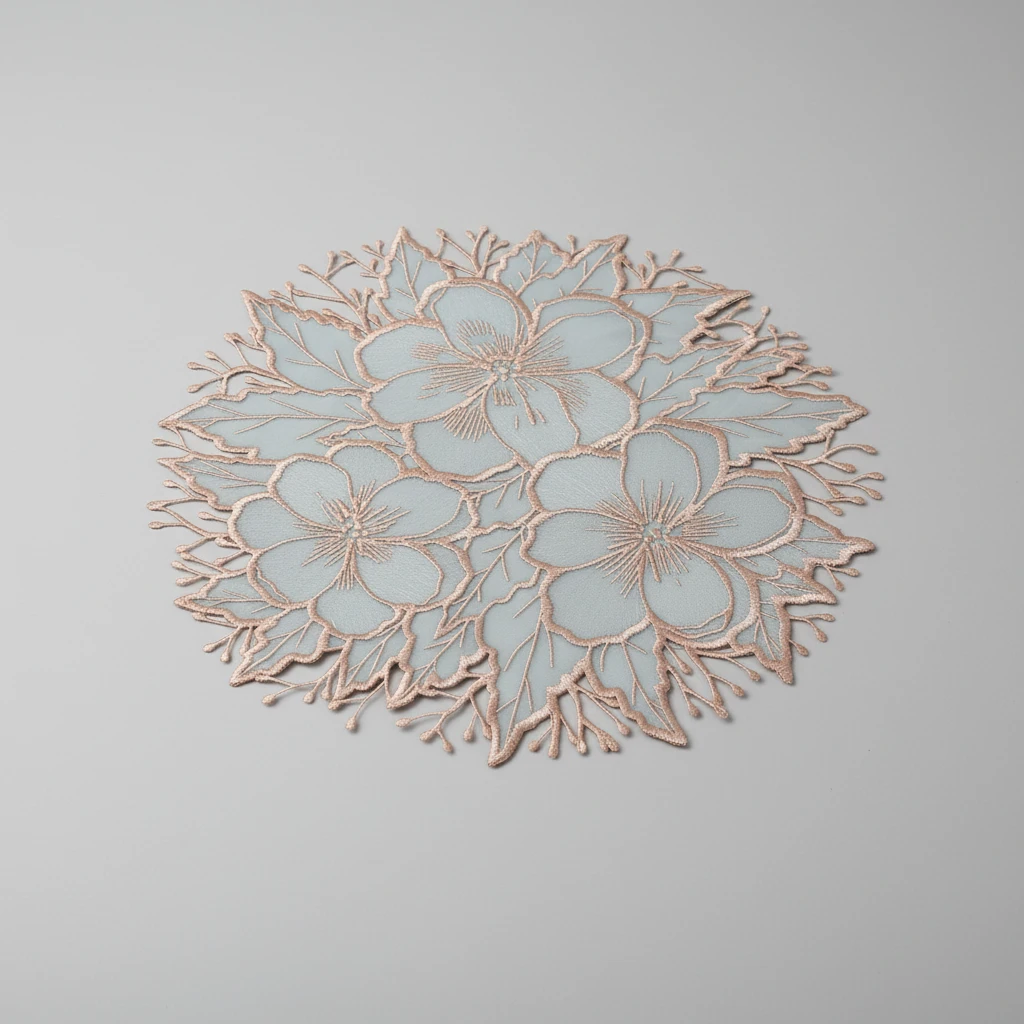 Round Lace Mats 6 Pieces Set - 35cm Gold & White Floral Nordic Design Kitchen & Dining Placemats