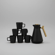 7pc All Black Breakfast Combo Set - 1L Flask & 6 Ceramic Mugs Kitchen & Dining Coffee Sets