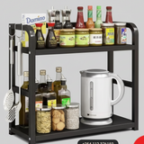 Kitchen Storage Rack - Black Wood & Metal 50x14x42cm