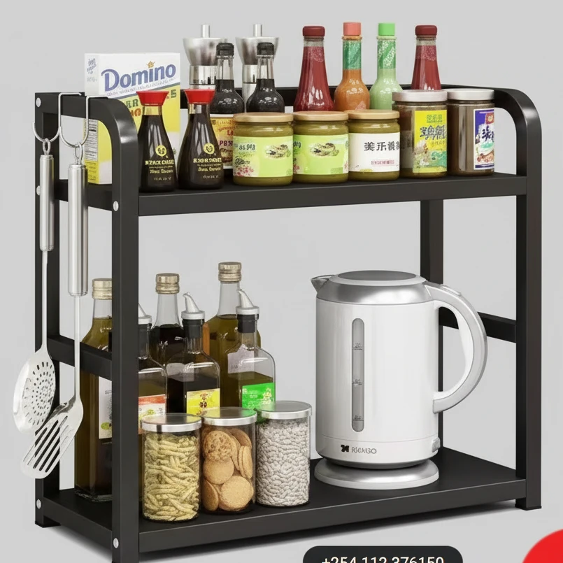 Kitchen Storage Rack - Black Wood & Metal 50x14x42cm Kitchen & Dining Kitchen Organizers