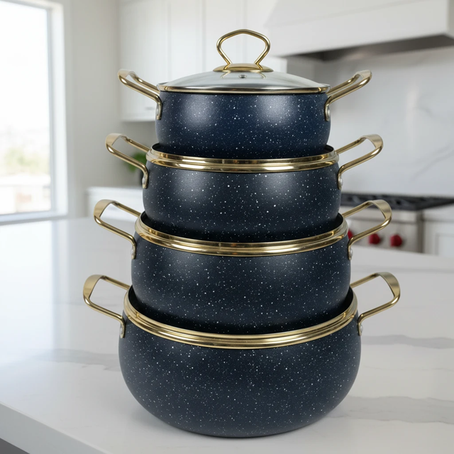 10pcs Cookware Amber Ray Cooking Pots - Black and White Kitchen & Dining Cookware Sets