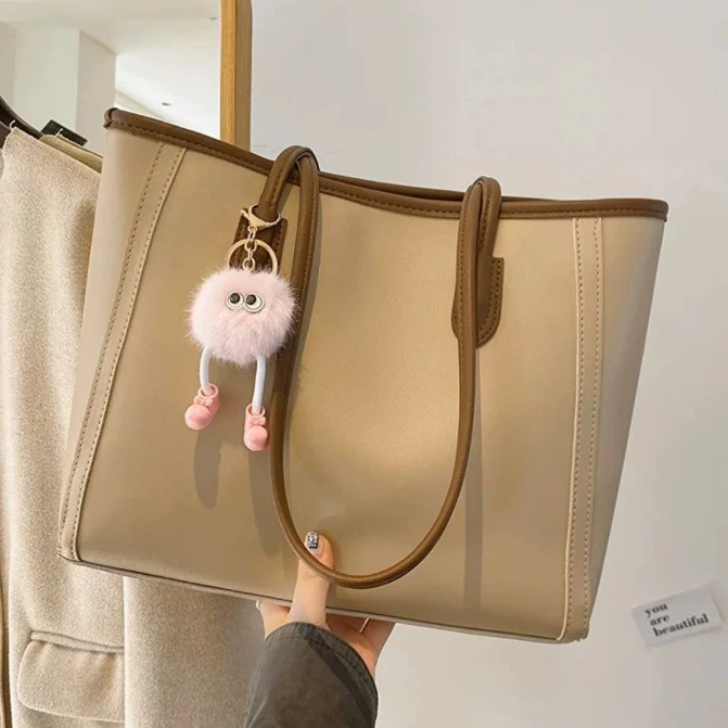 Official Leather Tote Bag - White Beige Black Brown Bags & Luggage Shopper Bags