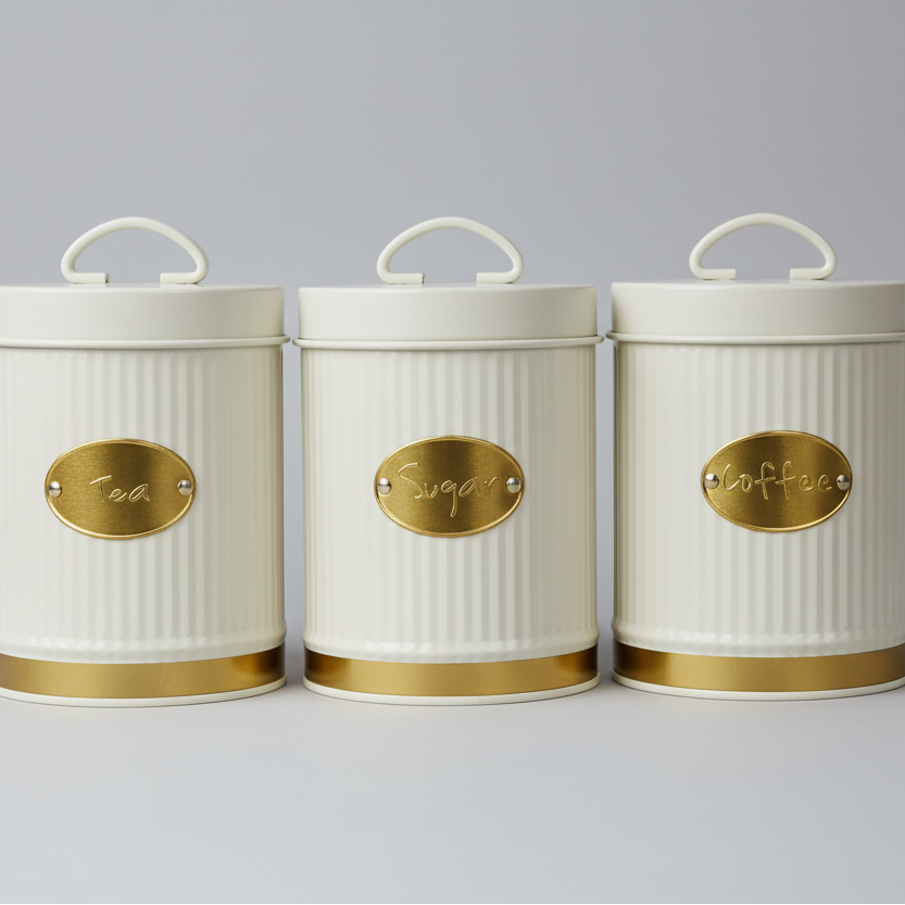 3pc Alloy Canister Set - 500g Black & White Minimalist Design Kitchen & Dining Food Storage Containers