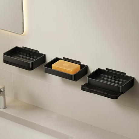 3 pcs Cute Soap Holder with Hooks and Draining Tray - Black & Grey Home & Living Soap Dishes & Holders