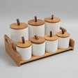 7pcs Ceramic Canisters Set with Bamboo Stand - 500ml & 300ml Kitchen & Dining Food Storage Containers