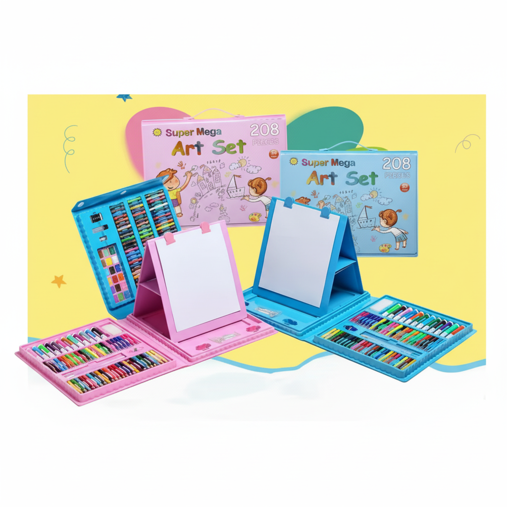 208 PC Art Drawing/Painting Set with Drawing Board - Blue & Pink