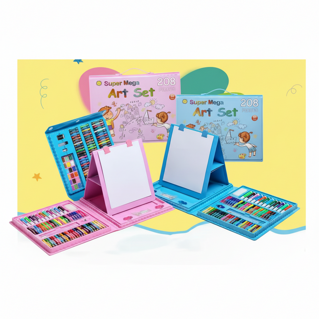 208 PC Art Drawing/Painting Set with Drawing Board - Blue & Pink