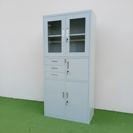 Office Storage Cabinet - Metal with Glass Doors & Drawers Furniture Storage Cabinets & Lockers