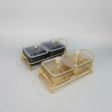 Sugar Dish Set - 2-in-1 Heavy Glass with Golden Frame (200ml) Kitchen & Dining Sugar Bowls & Creamers