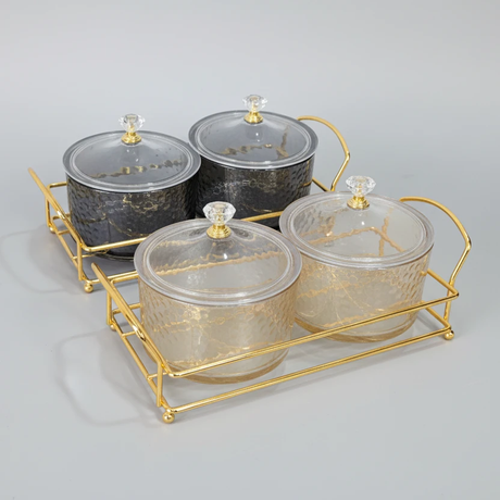 Sugar Dish Set - 2-in-1 Heavy Glass with Golden Frame (200ml) Kitchen & Dining Sugar Bowls & Creamers