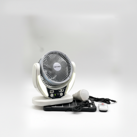Box Fan - GDTimes 6" Rechargeable with Solar Panel & LED Lamp
