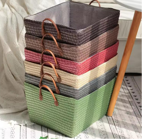 Handheld Woven Basket Organizer Laundry Clothing Storage Reusable with Handles Home & Garden Household Storage Containers