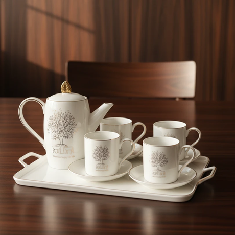 8 Piece Luxurious Breakfast Tea Set with Gold Accents Kitchen & Dining Tea Sets