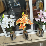 70cm Artificial Silk Lily Bouquet in Chrome Silver Metallic Vase Home Decor White Orange Pink Home & Garden Artificial Flowering Plants