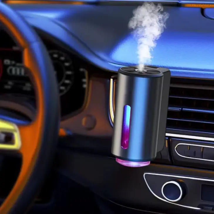 Car Aroma Diffuser - USB Rechargeable Vent Clip with RGB Light and 3 Refill Bottles Grey Home & Garden Vehicle Air Fresheners