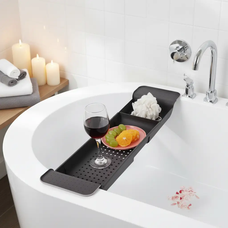 Bathtub Caddy - Expandable Non-Slip Tray with Wine Glass Holder Black Home & Garden Bathtub Caddies