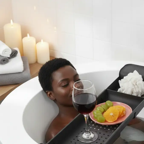 Bathtub Caddy - Expandable Non-Slip Tray with Wine Glass Holder Black Home & Garden Bathtub Caddies