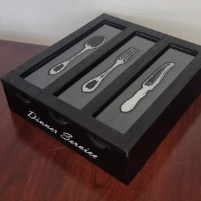 Cutlery Box - Dinner Service 3-Compartment with Glass Lid Kitchen & Dining Flatware Trays