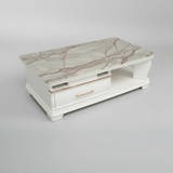 Coffee Table - Green Marble Effect Top 1-Drawer with Silver Edge and Open Shelf Furniture Coffee Tables