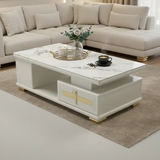 Coffee Table - White Sintered Stone Lift-Top with Gold Bar Handles and Castors White Furniture Coffee Tables