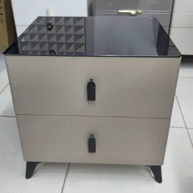 Bedside Table - 3-Drawer Nordic with Black Rectangular Handles and Castors White Furniture Nightstands
