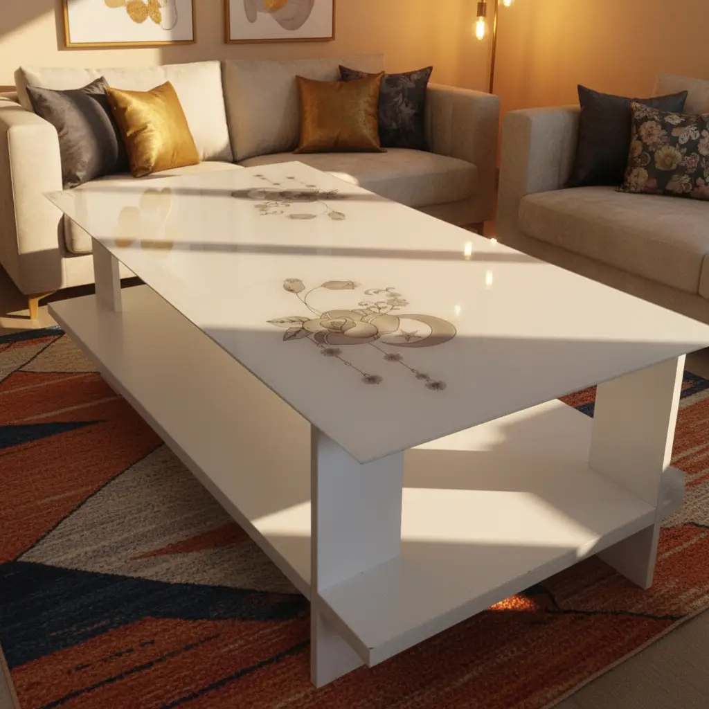 White Gloss Coffee Table with Floral Glass Top Coffee Table Coffee Tables