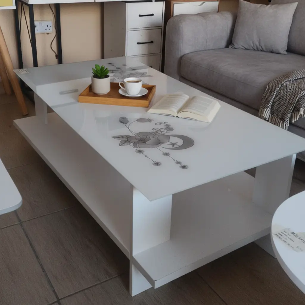 White Gloss Coffee Table with Floral Glass Top Coffee Table Coffee Tables