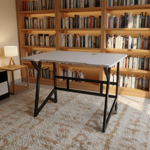 Study Desk with A-Frame Legs, Cable Port & Side Drawer Study Desk Desks