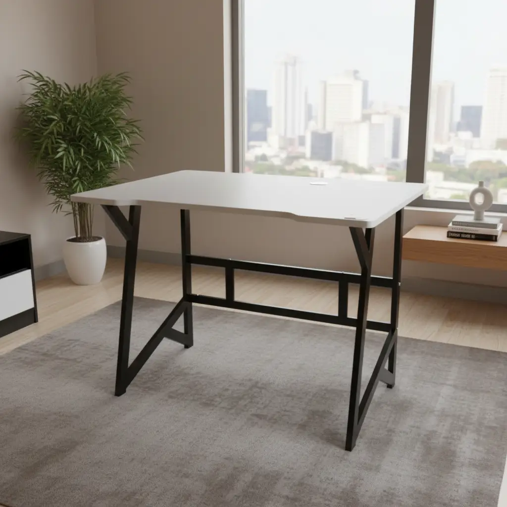 Study Desk with A-Frame Legs, Cable Port & Side Drawer Study Desk Desks