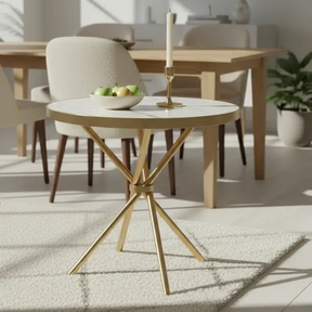 Round Marble Effect-Top Café Table with Gold Tripod Base Dining Table Kitchen & Dining Room Tables