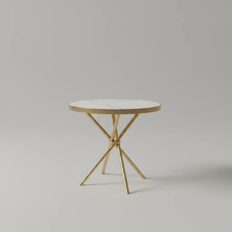 Round Marble Effect-Top Café Table with Gold Tripod Base Dining Table Kitchen & Dining Room Tables